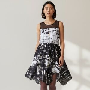 Simply Vera Vera Wang Abstract Sleeveless Mesh-Yoke Dress Women’s L